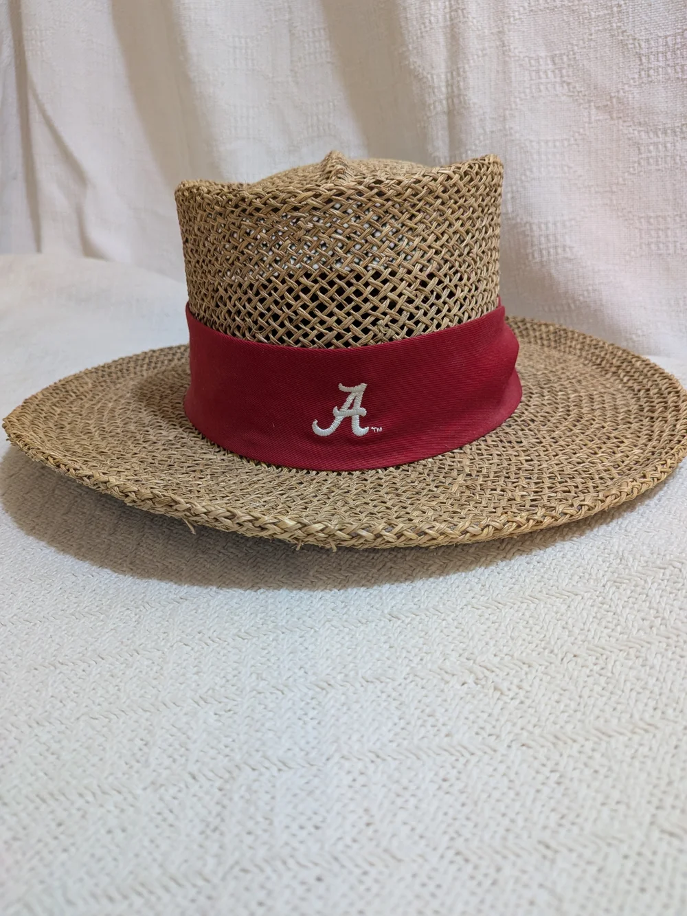 Straw Rancher Hat with Crimson Band and Alabama 'A' Logo